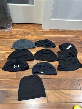 Lot of Black Athletic Skull Caps & Hood - Nike + Under Armour Football